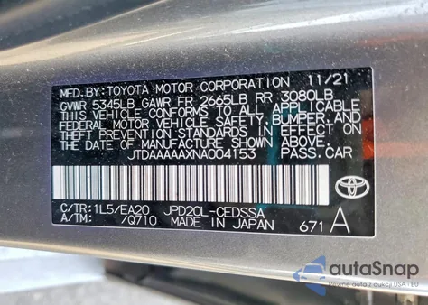 2022 Toyota Mirai Le z USA, uszkodzony, nr VIN JTDAAAAAXNA004153